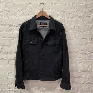 Waxed Black Denim Jacker with Zipper Detail